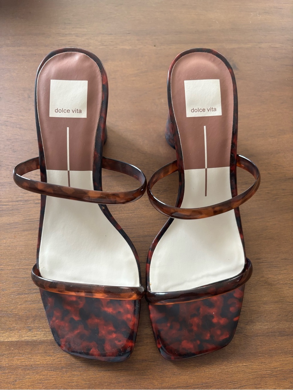 Dolce Vita Tortoiseshell Strappy Slide Heels - Brown/Black Mix
